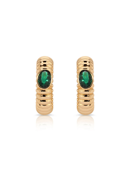 Ribbed Emerald Large Hoops - Emerald Crystal with 18k Gold Plating | Ettika