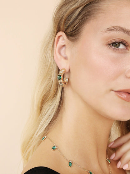 Ribbed Emerald Large Hoops - Emerald Crystal with 18k Gold Plating | Ettika