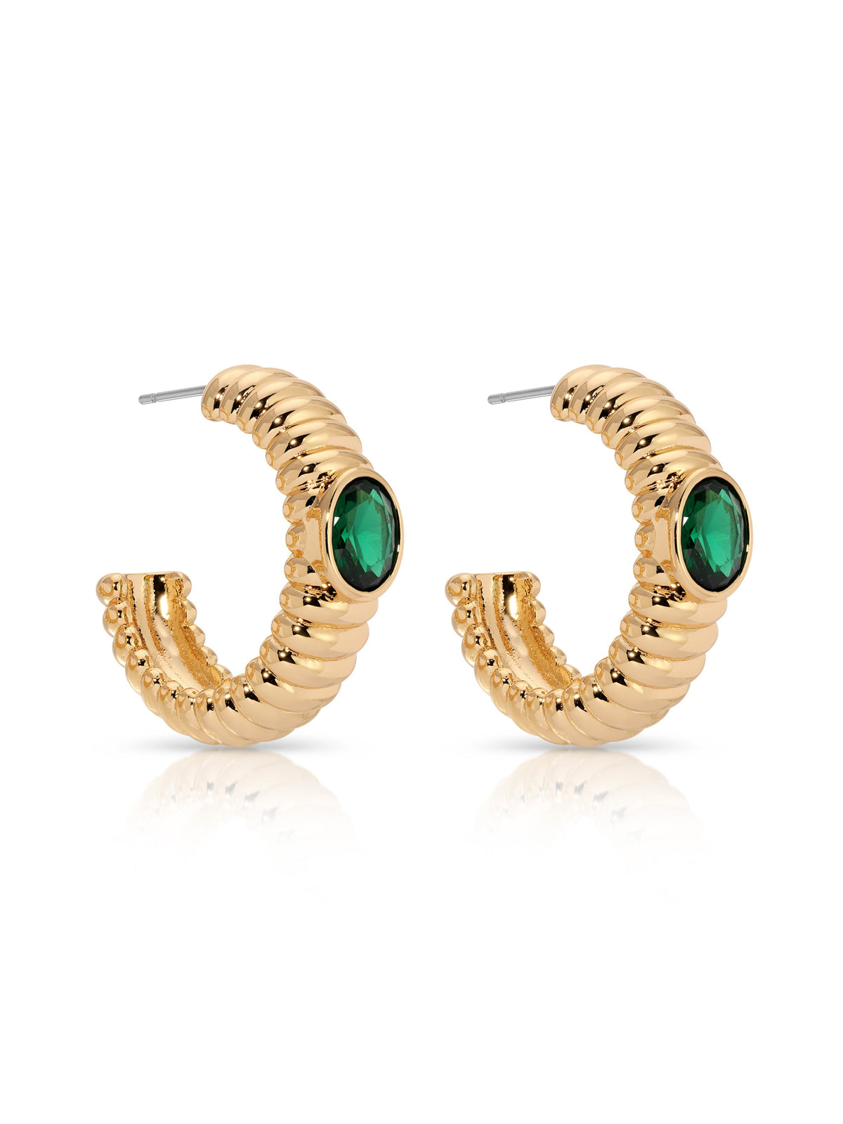 Ribbed Emerald Large Hoops - Emerald Crystal with 18k Gold Plating | Ettika