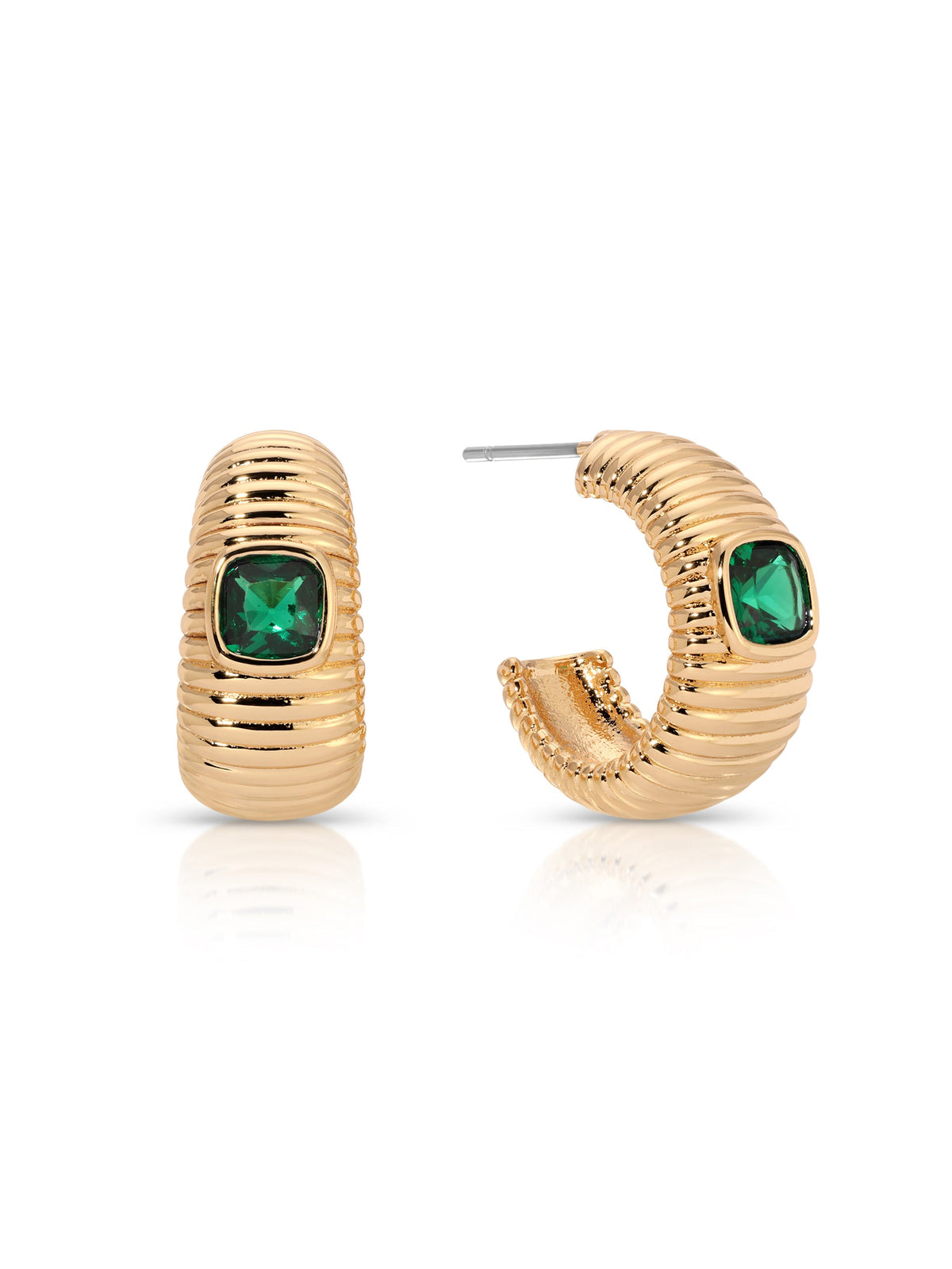 Ribbed Emerald Medium Hoops - Emerald Crystal with 18k Gold Plating | Ettika