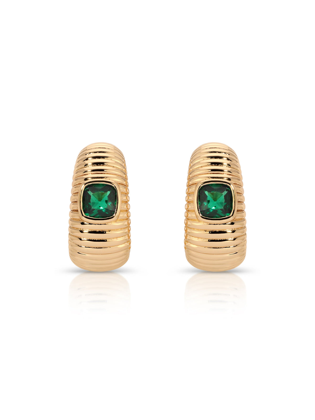 Ribbed Emerald Medium Hoops - Emerald Crystal with 18k Gold Plating | Ettika