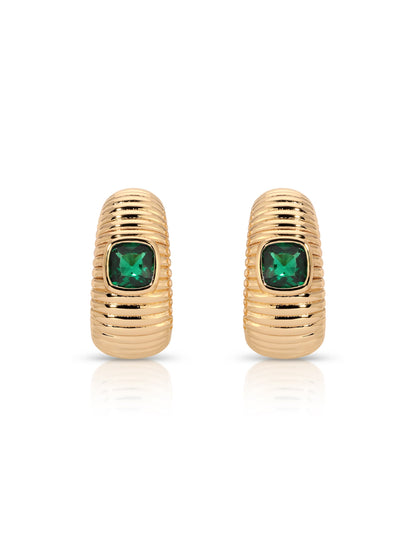 Ribbed Emerald Medium Hoops - Emerald Crystal with 18k Gold Plating | Ettika