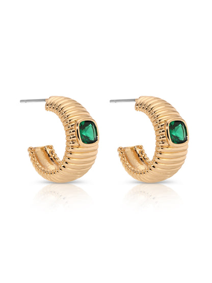 Ribbed Emerald Medium Hoops - Emerald Crystal with 18k Gold Plating | Ettika