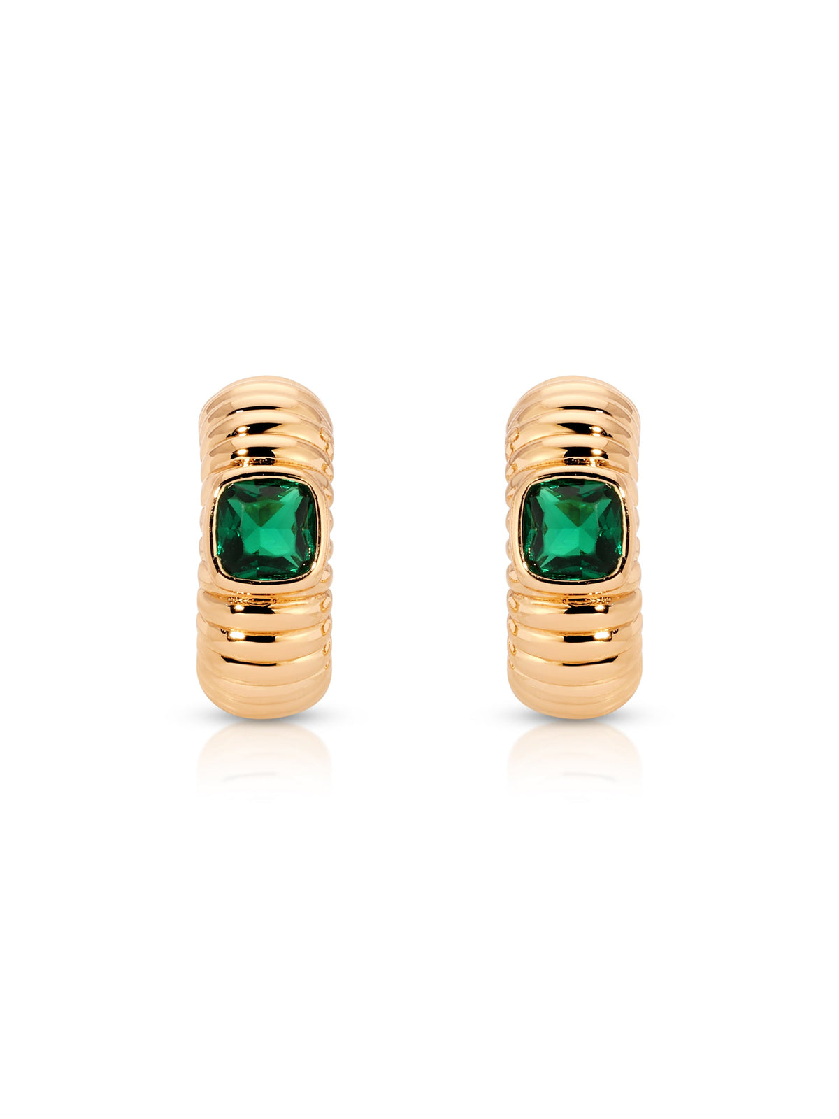 Ribbed Small Hoops - Emerald Crystal with 18k Gold Plating | Ettika