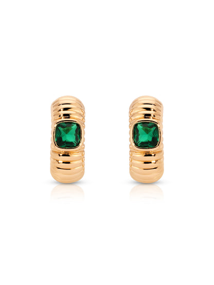 Ribbed Small Hoops - Emerald Crystal with 18k Gold Plating | Ettika