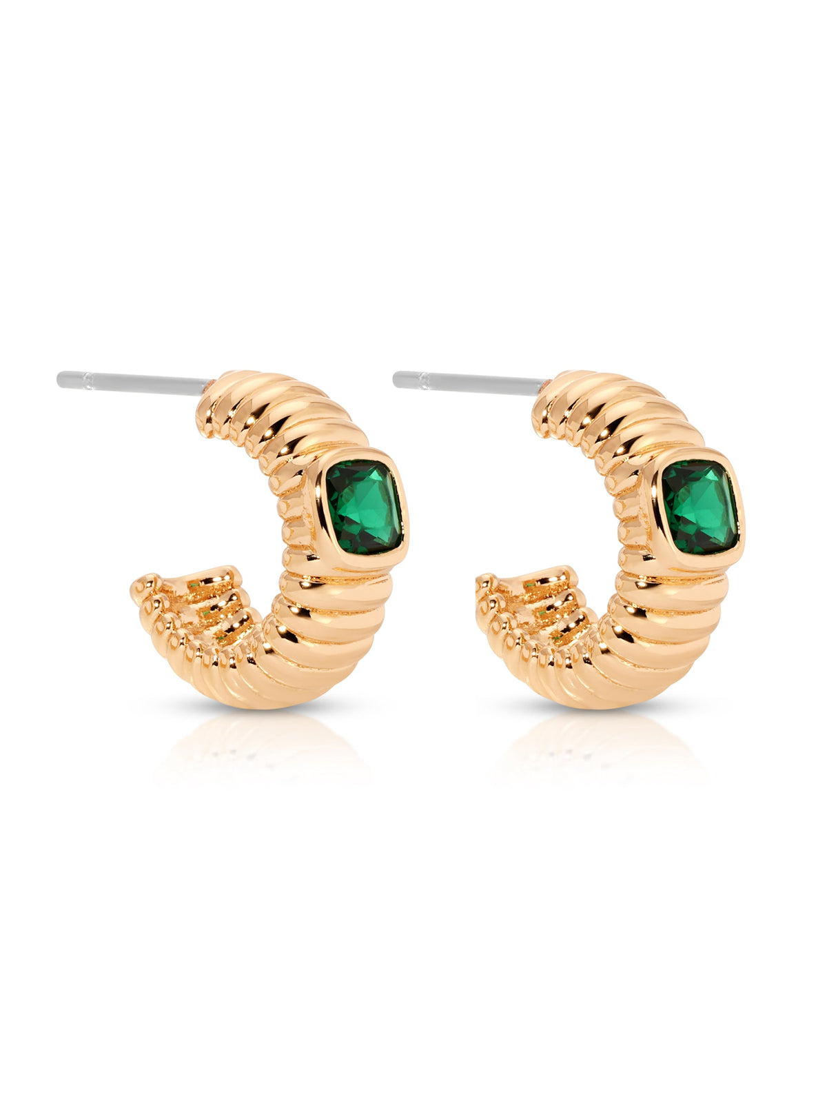Ribbed Small Hoops - Emerald Crystal with 18k Gold Plating | Ettika