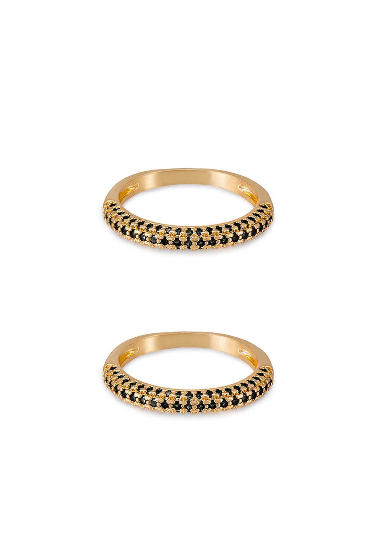 Simple Sparkle Band Ring Set - Black Crystal with 18k Gold Plating | Ettika