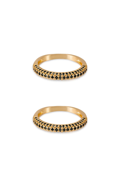Simple Sparkle Band Ring Set - Black Crystal with 18k Gold Plating | Ettika