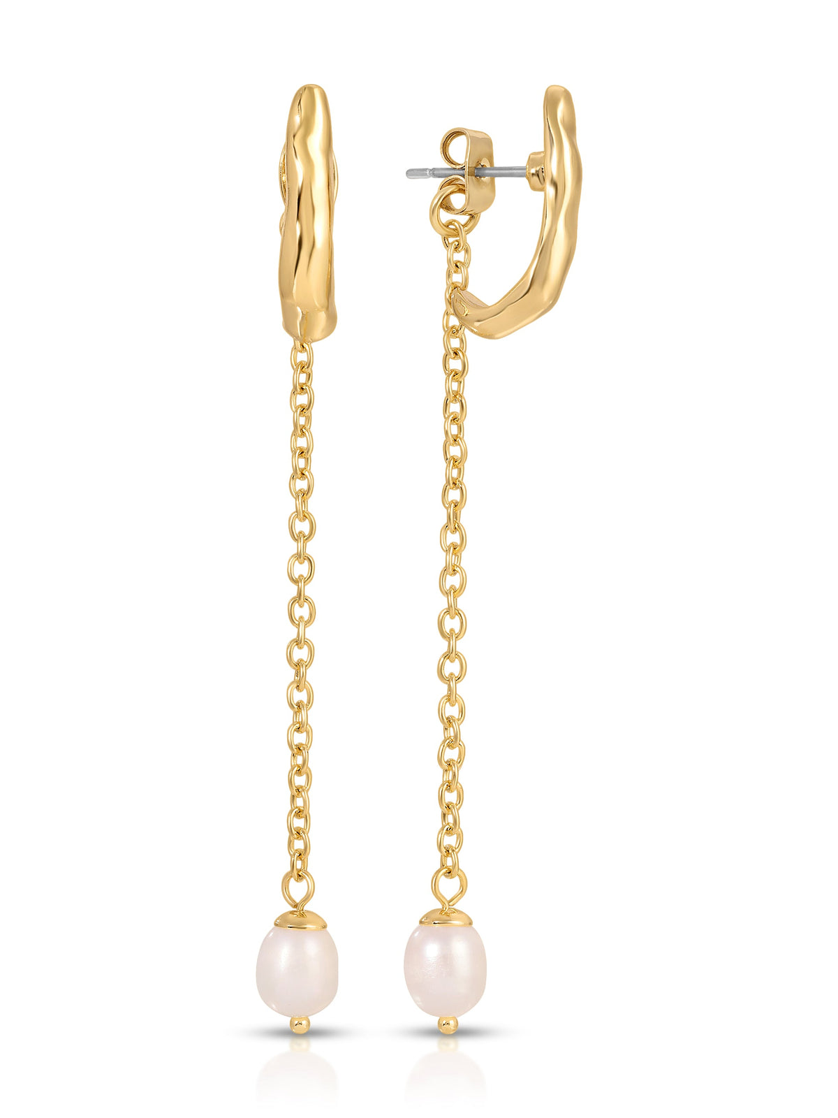 Linear Luxe Pearl Drop Earrings - Pearl with 18k Gold Plating | Ettika