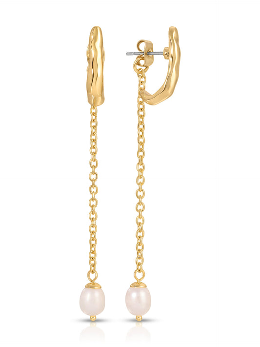 Linear Luxe Pearl Drop Earrings - Pearl with 18k Gold Plating | Ettika