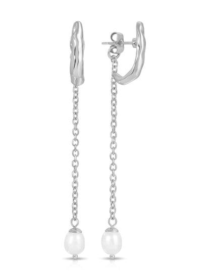Linear Luxe Pearl Drop Earrings - Pearl with 18k Gold Plating | Ettika