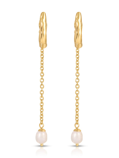 Linear Luxe Pearl Drop Earrings - Pearl with 18k Gold Plating | Ettika
