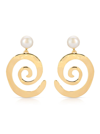 Aura Swirl Pearl Earrings - Pearl with 18k Gold Plating | Ettika