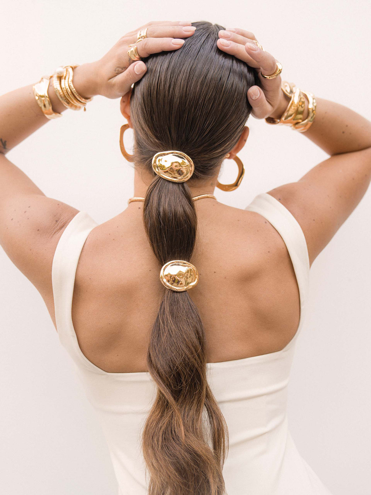 Liquid Luxe Hair Tie - Gold Tone with Black Elastic | Ettika