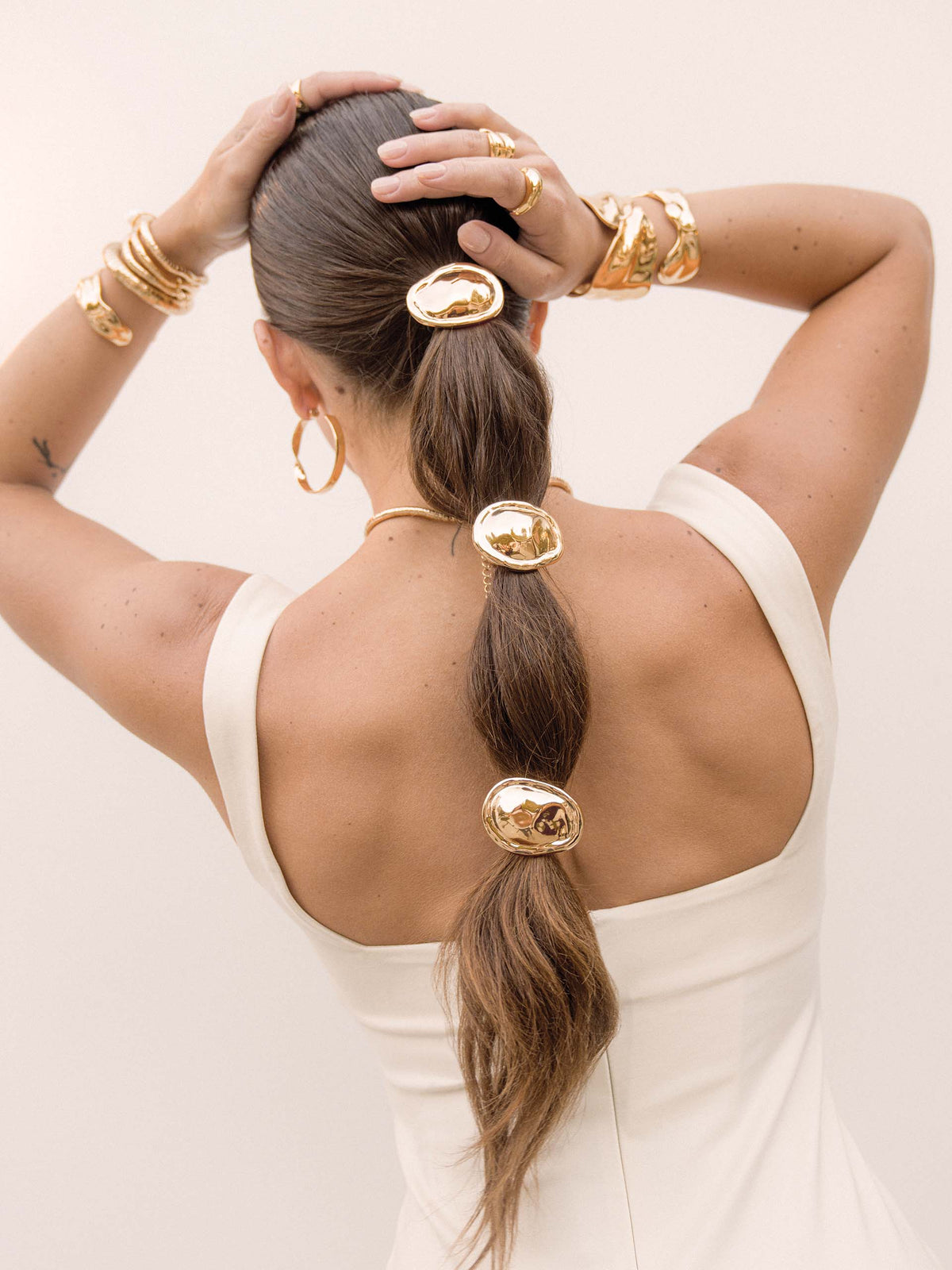 Liquid Luxe Hair Tie - Gold Tone with Black Elastic | Ettika