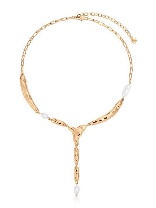 Liquid Melt and Pearl Lariat - 18k Gold Plated | Ettika