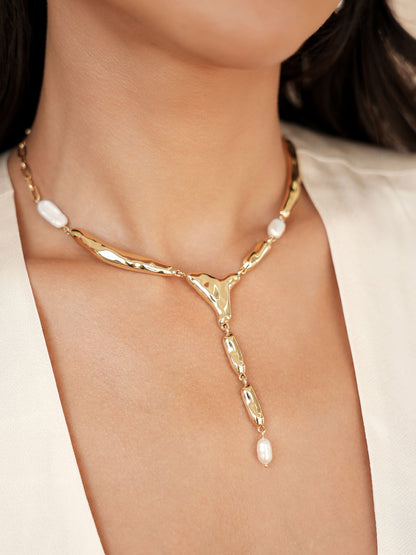Liquid Melt and Pearl Lariat - 18k Gold Plated | Ettika