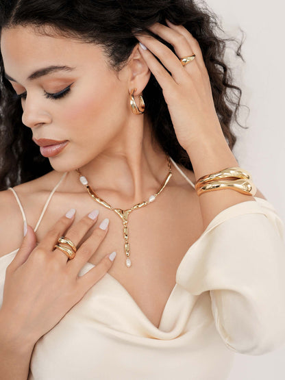 Liquid Melt and Pearl Lariat - 18k Gold Plated | Ettika