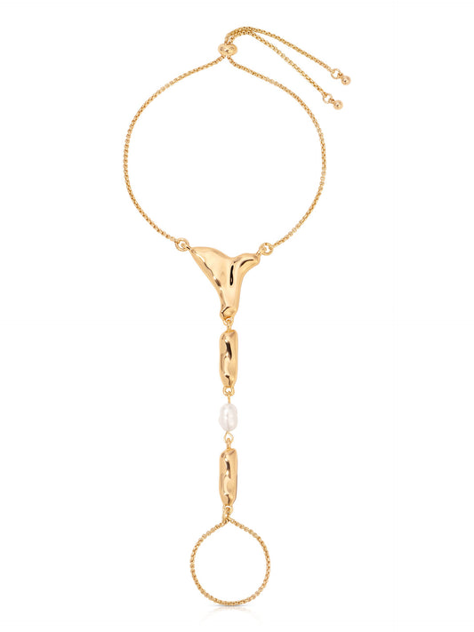 Liquid Metal Hand Chain - Pearl with 18k Gold Plating | Ettika