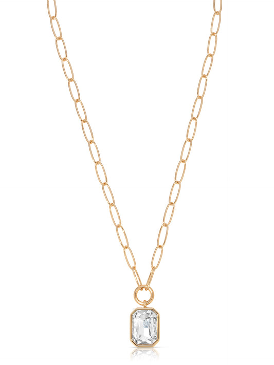 Deco Pendant Necklace - Clear Crystal with 18k Gold Plating | Ettika