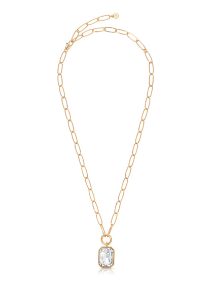 Deco Pendant Necklace - Clear Crystal with 18k Gold Plating | Ettika