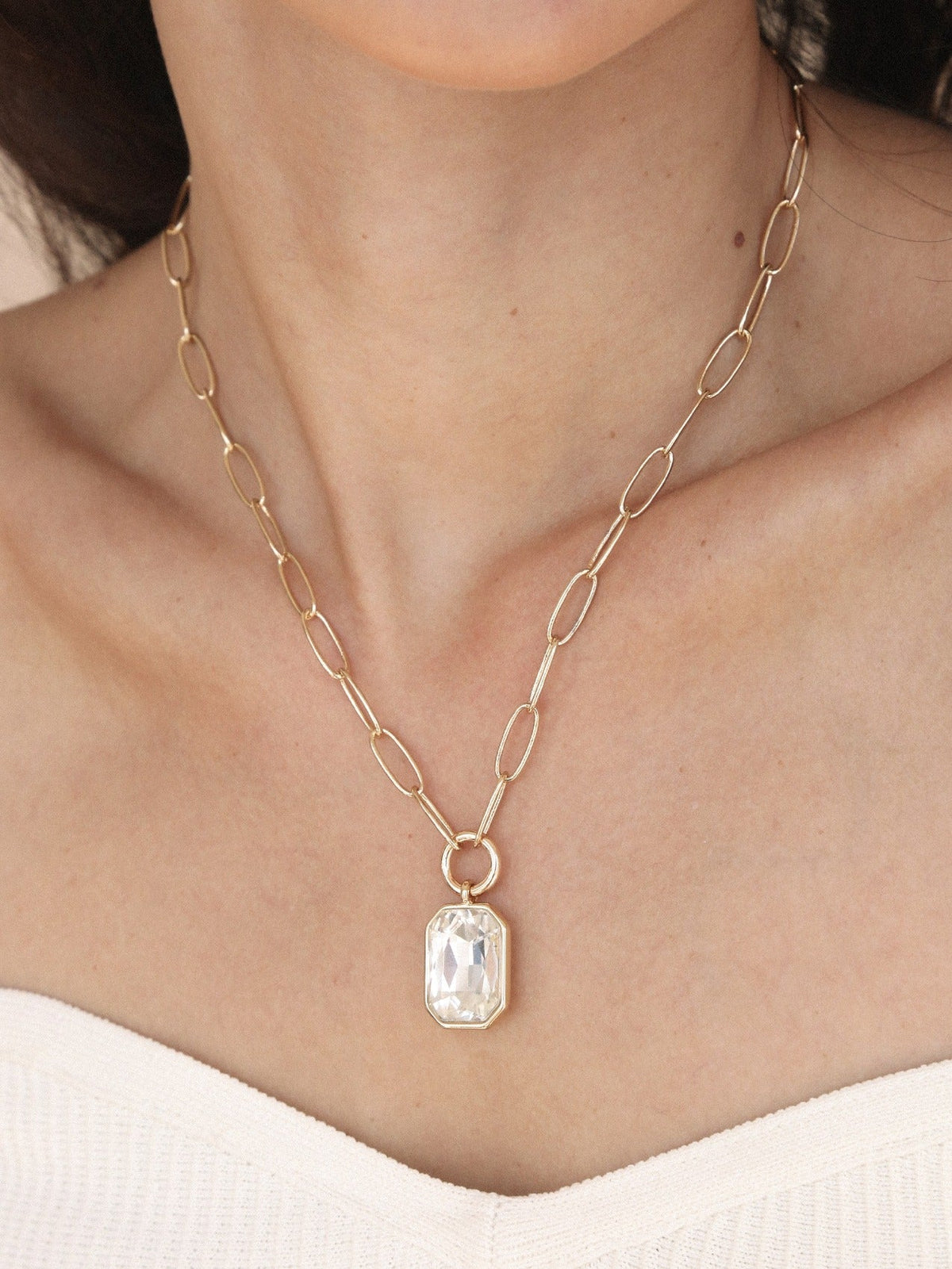 Deco Pendant Necklace - Clear Crystal with 18k Gold Plating | Ettika