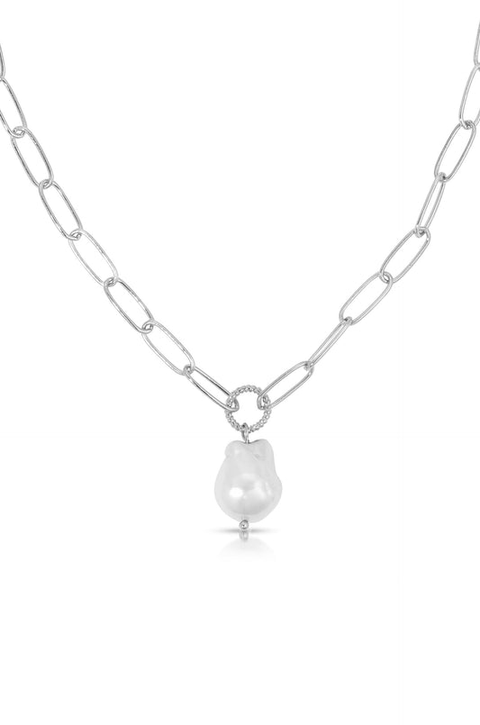 Single Pearl Chain Necklace - Pearl with Silver Plating | Ettika