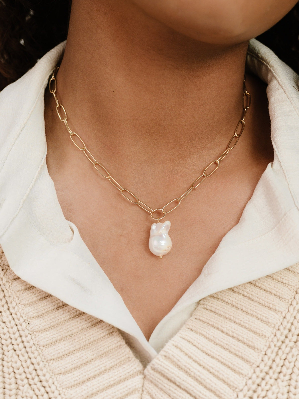 Single Pearl Chain Necklace - Pearl with Silver Plating | Ettika