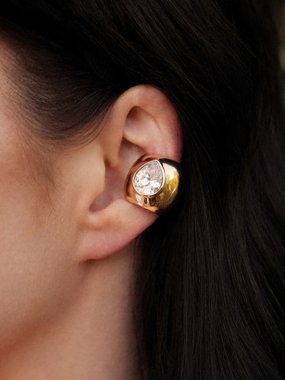 Bold Crystal Ear Cuff - Clear Crystal with 18k Gold Plating | Ettika