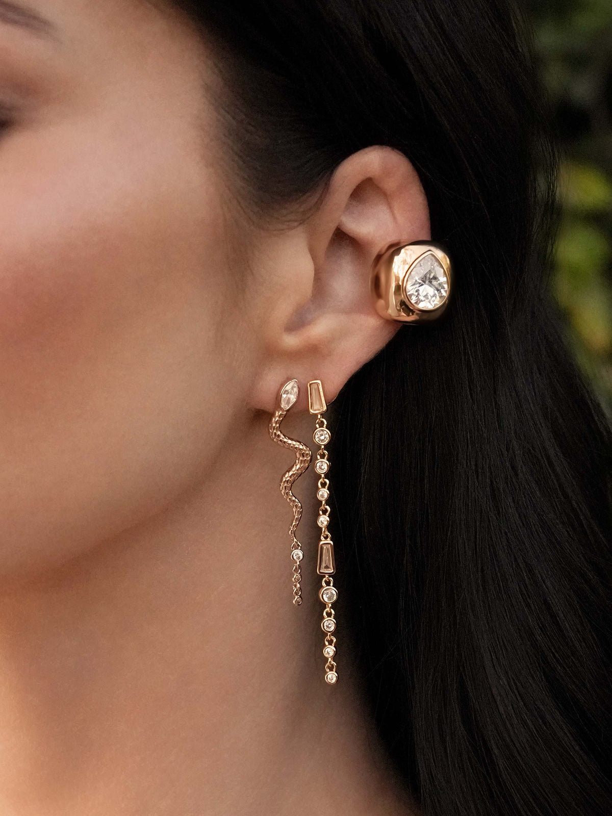 Bold Crystal Ear Cuff - Clear Crystal with 18k Gold Plating | Ettika