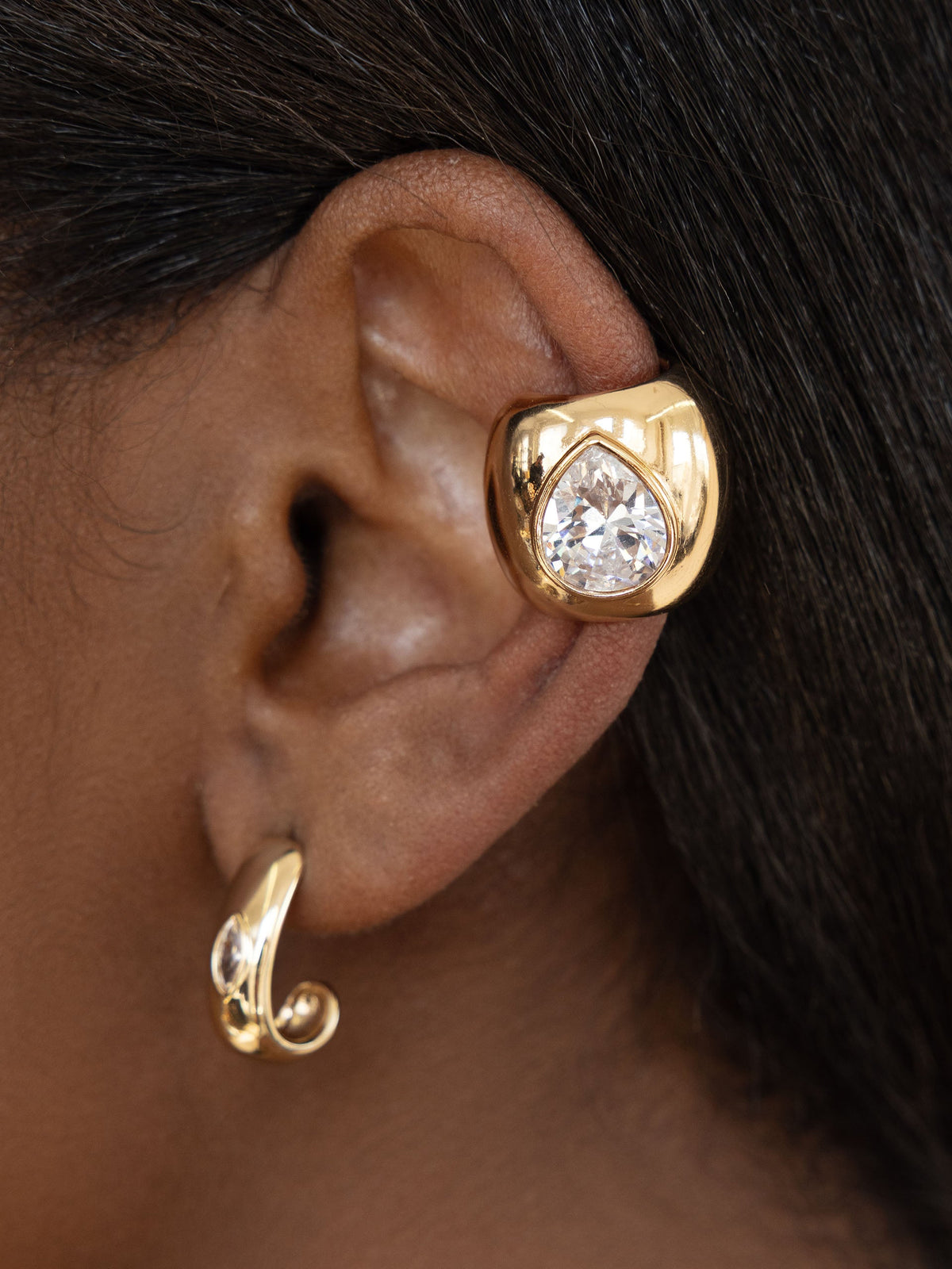 Bold Crystal Ear Cuff - Clear Crystal with 18k Gold Plating | Ettika
