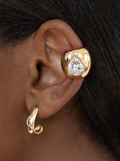 Bold Crystal Ear Cuff - Clear Crystal with 18k Gold Plating | Ettika