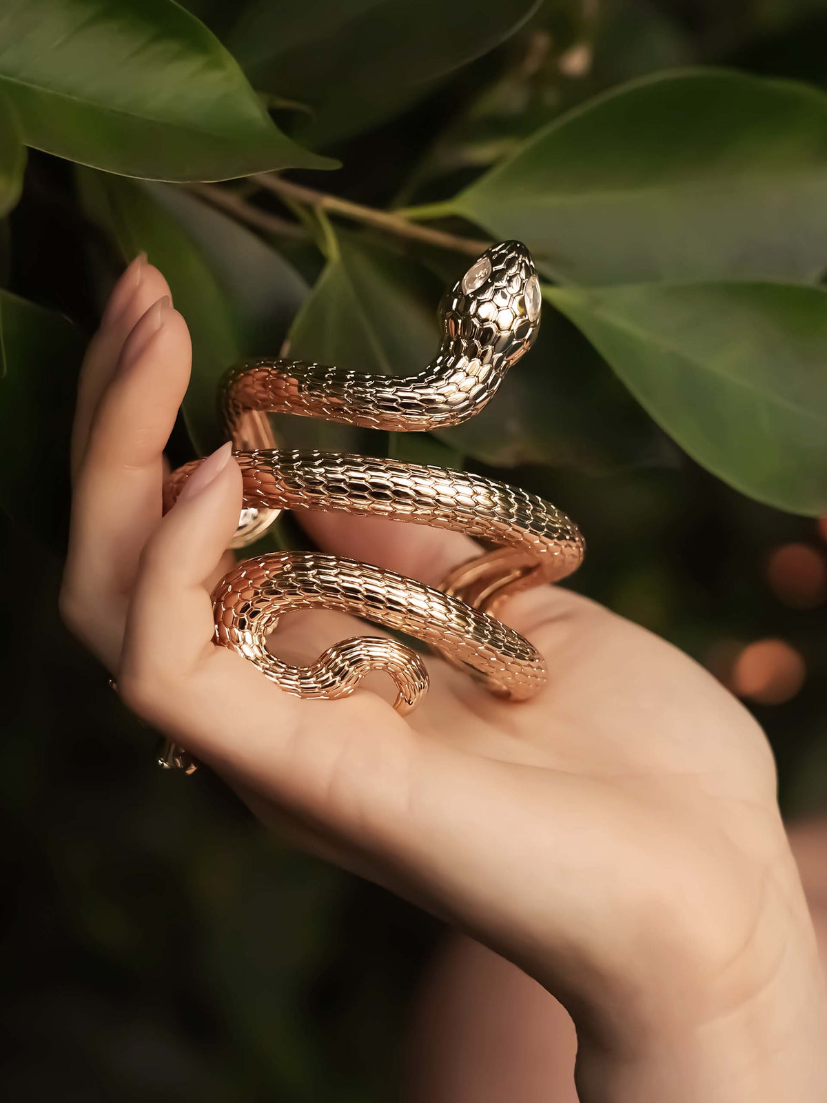 Serpentina Snake Cuff - Clear Crystal with 18k Gold Plating | Ettika