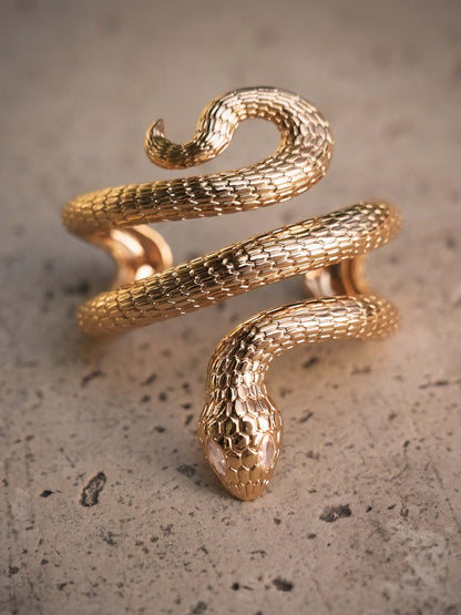 Serpentina Snake Cuff - Clear Crystal with 18k Gold Plating | Ettika