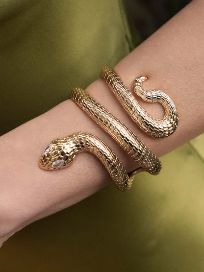 Serpentina Snake Cuff - Clear Crystal with 18k Gold Plating | Ettika