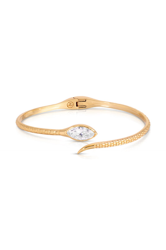 Marquise Snake Cuff Bracelet - Clear Crystal with 18k Gold Plating | Ettika