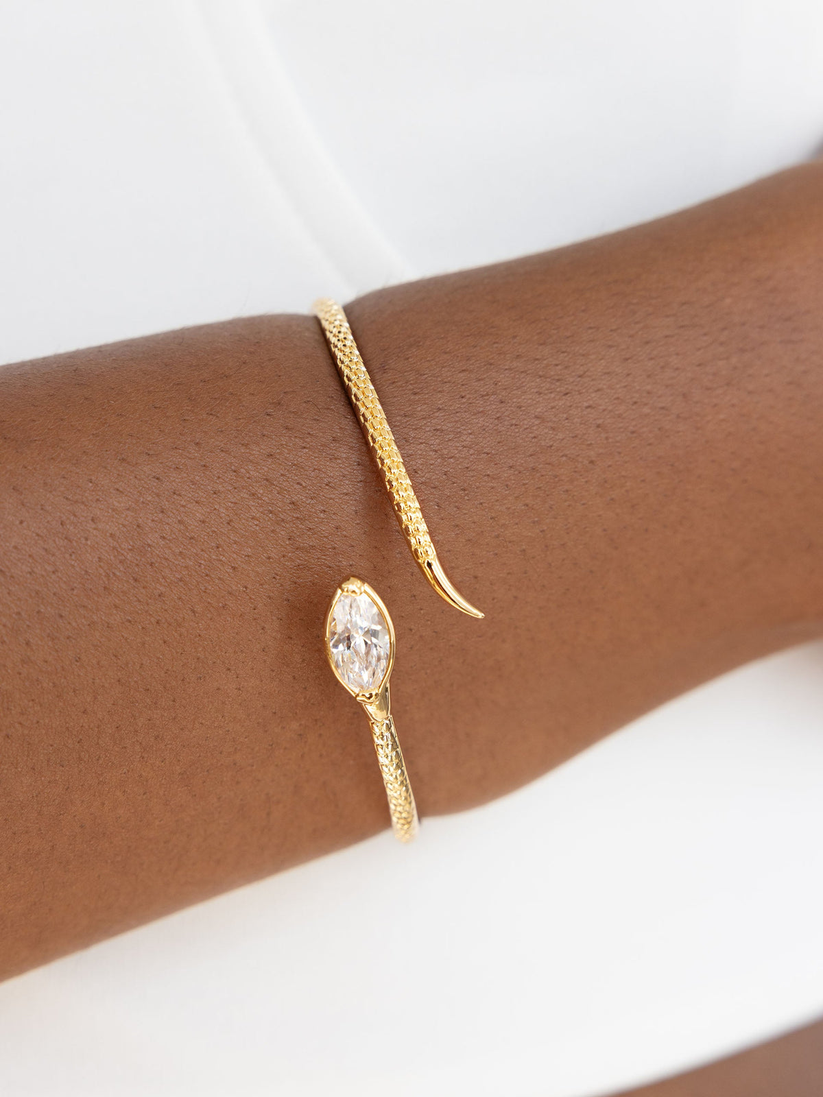 Marquise Snake Cuff Bracelet - Clear Crystal with 18k Gold Plating | Ettika