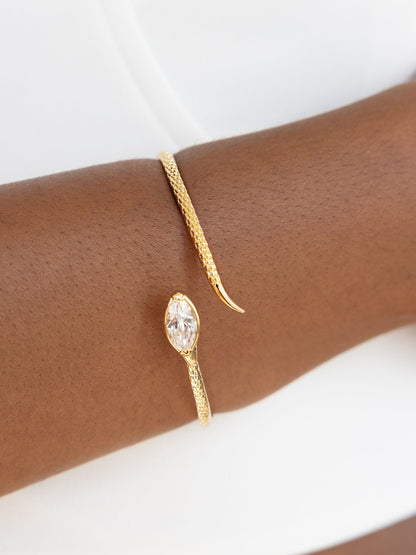 Marquise Snake Cuff Bracelet - Clear Crystal with 18k Gold Plating | Ettika