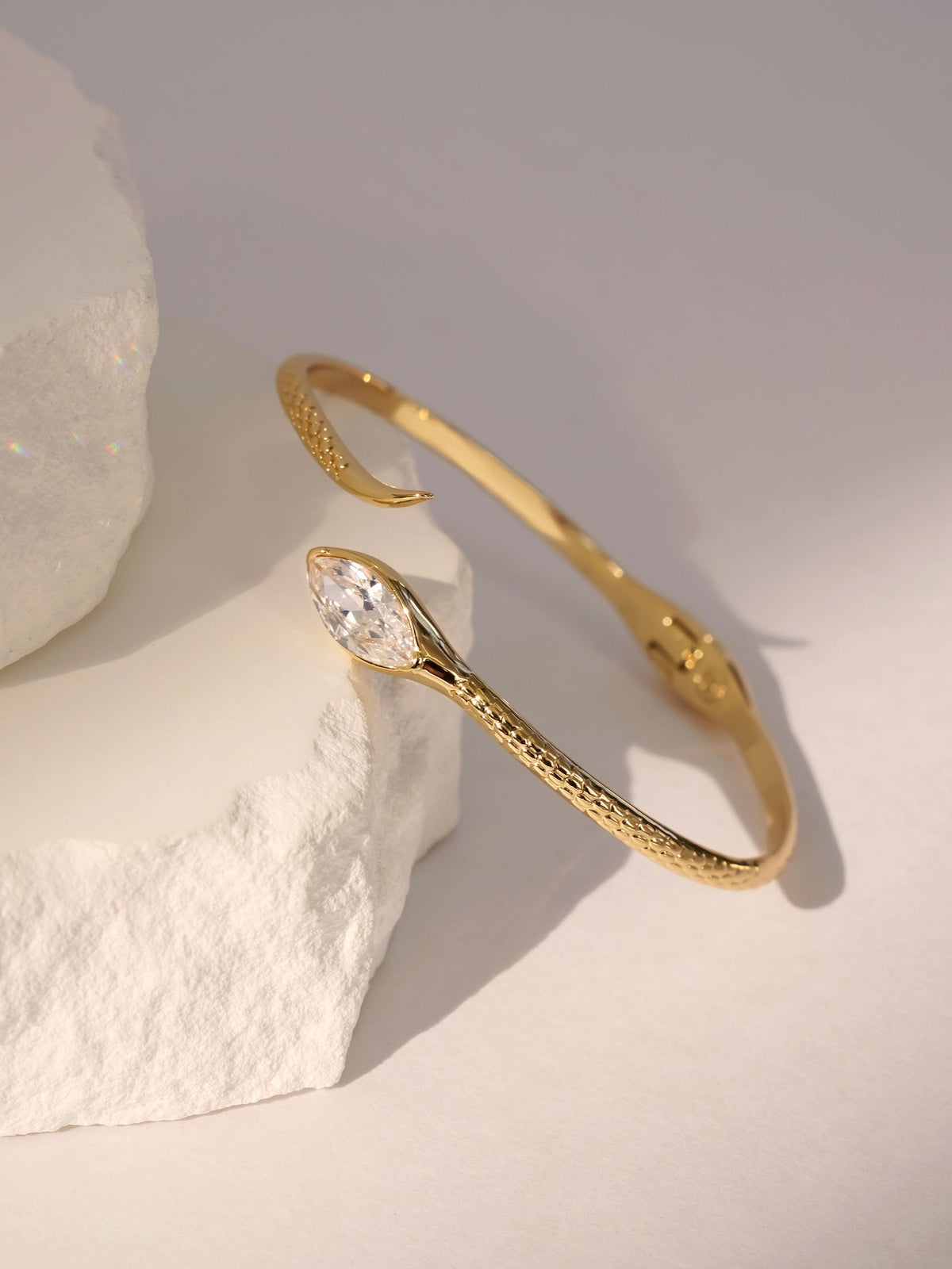 Marquise Snake Cuff Bracelet - Clear Crystal with 18k Gold Plating | Ettika