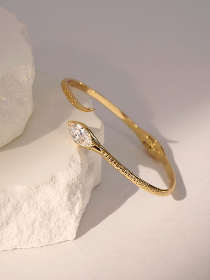 Marquise Snake Cuff Bracelet - Clear Crystal with 18k Gold Plating | Ettika