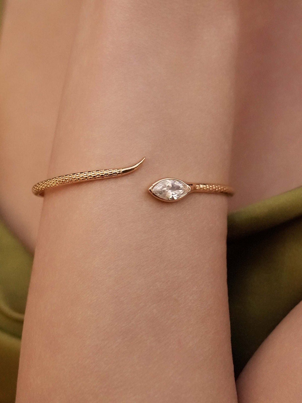 Marquise Snake Cuff Bracelet - Clear Crystal with 18k Gold Plating | Ettika
