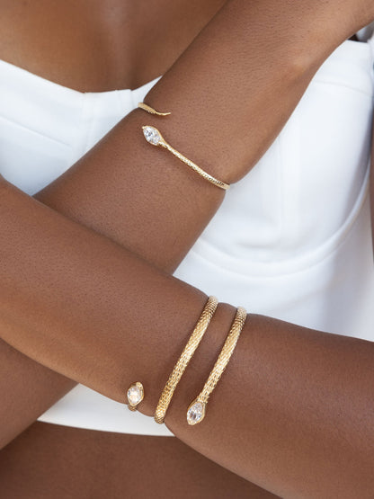 Marquise Snake Cuff Bracelet - Clear Crystal with 18k Gold Plating | Ettika