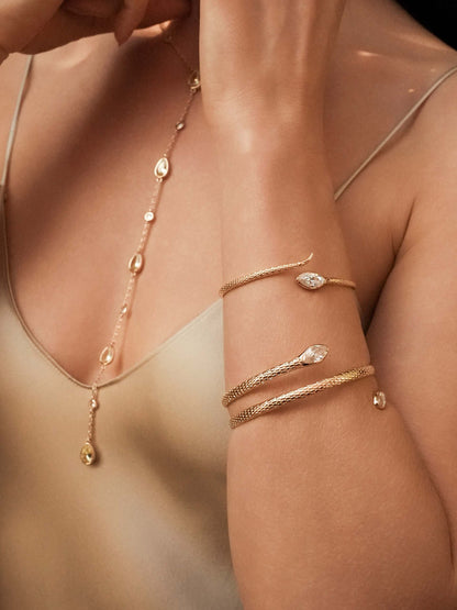 Marquise Snake Cuff Bracelet - Clear Crystal with 18k Gold Plating | Ettika