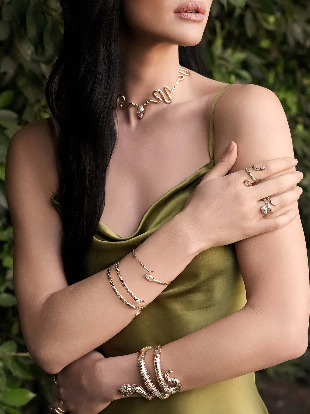 Marquise Snake Cuff Bracelet - Clear Crystal with 18k Gold Plating | Ettika