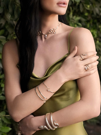 Marquise Snake Cuff Bracelet - Clear Crystal with 18k Gold Plating | Ettika