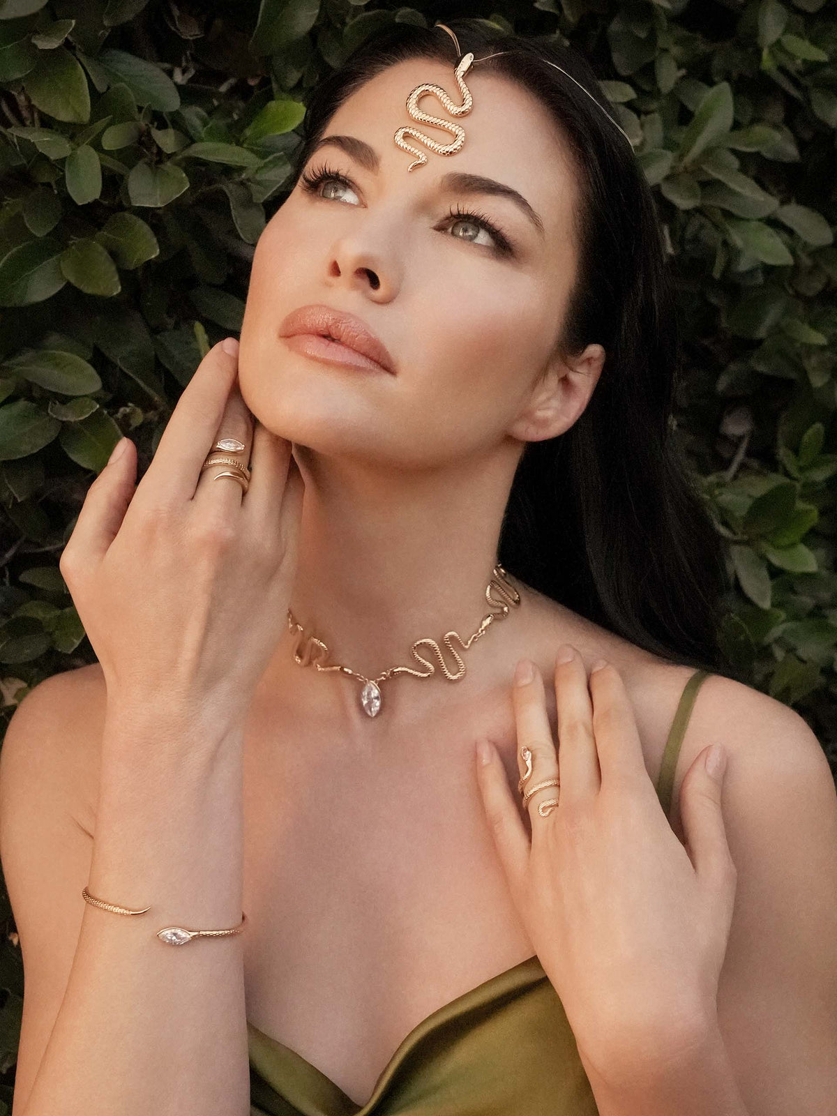 Marquise Snake Cuff Bracelet - Clear Crystal with 18k Gold Plating | Ettika