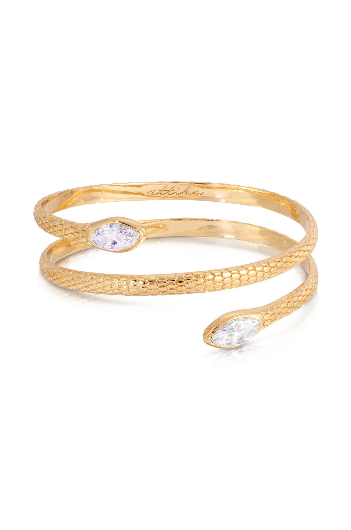 Marquise Coiled Snake Bangle - Clear Crystal with 18k Gold Plating | Ettika