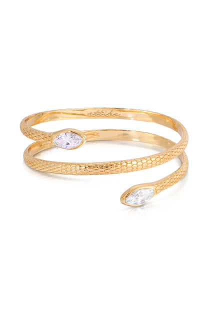 Marquise Coiled Snake Bangle - Clear Crystal with 18k Gold Plating | Ettika