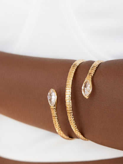 Marquise Coiled Snake Bangle - Clear Crystal with 18k Gold Plating | Ettika