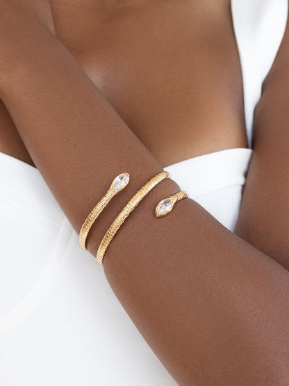 Marquise Coiled Snake Bangle - Clear Crystal with 18k Gold Plating | Ettika